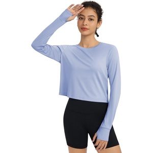 image:imagebaleaf Womens Long Sleeve Workout Tops Sun Shirts Quick Dry Breathable  UPF 50 Lightweight Moisturewicking UV SPF Thumbhole Crop Loose Fit for Athletic Running Gym Tennis YogaLight Blue