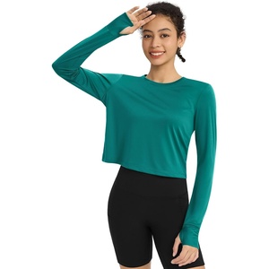 image:imagebaleaf Womens Long Sleeve Workout Tops Sun Shirts Quick Dry Breathable  UPF 50 Lightweight Moisturewicking UV SPF Thumbhole Crop Loose Fit for Athletic Running Gym Tennis YogaGreen