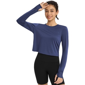 image:imagebaleaf Womens Long Sleeve Workout Tops Sun Shirts Quick Dry Breathable  UPF 50 Lightweight Moisturewicking UV SPF Thumbhole Crop Loose Fit for Athletic Running Gym Tennis YogaNavy Blue
