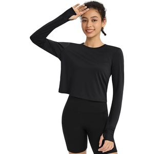 image:imagebaleaf Womens Long Sleeve Workout Tops Sun Shirts Quick Dry Breathable  UPF 50 Lightweight Moisturewicking UV SPF Thumbhole Crop Loose Fit for Athletic Running Gym Tennis YogaBlack