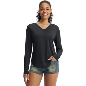 image:imagebaleaf Womens Sun Shirts UPF 50 UV Protection Long Sleeve V Neck Lightweight Breathable Quick Dry Tops Hiking RunningBlack