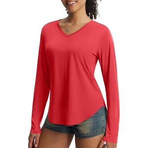 image:imagebaleaf Womens Sun Shirts UPF 50 UV Protection Long Sleeve V Neck Lightweight Breathable Quick Dry Tops Hiking RunningRed
