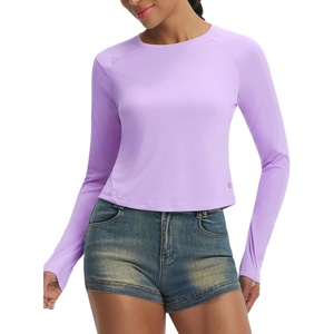 image:imagebaleaf Womens UPF 50 Long Sleeve Sun Shirts Crop Rash Guard UV Workout Tops SPF Slim Fit Lightweight Athletic HikingLight Purple