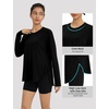 image:imagebaleaf Womens Long Sleeve Workout Tops Lightweight Shirts  Loose Fit Thumb Holes Crew Neck UPF 50 Yoga Athletic Running ExerciseBlack