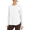 image:imagebaleaf Womens Long Sleeve Workout Tops Lightweight Shirts  Loose Fit Thumb Holes Crew Neck UPF 50 Yoga Athletic Running ExerciseStar White