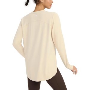 image:imagebaleaf Womens Long Sleeve Workout Tops Lightweight Shirts  Loose Fit Thumb Holes Crew Neck UPF 50 Yoga Athletic Running ExerciseLight Brown