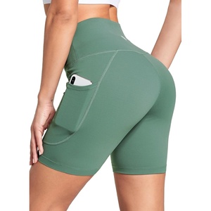 image:imagebaleaf Womens 68 High Waisted Biker Shorts Workout Running with PocketsGreen
